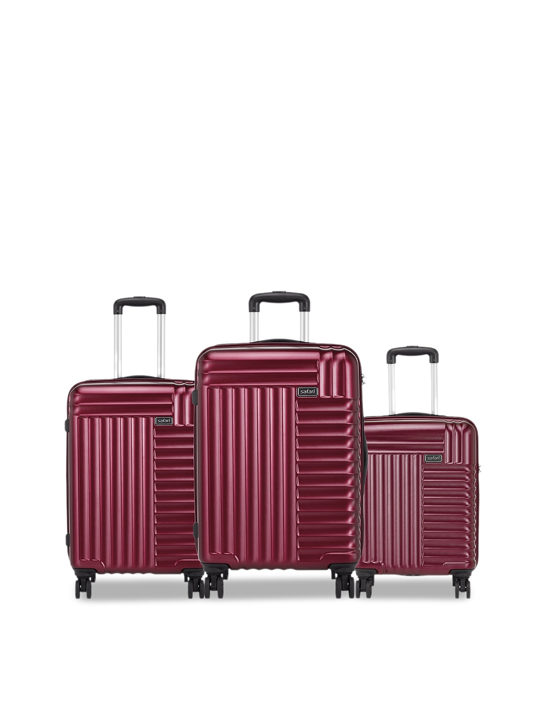 

Safari Set Of 3 Textured Hard Sided Large Medium & Cabin Trolley Suitcases, Red