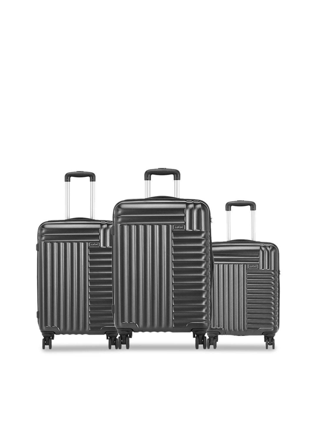

Safari Set of 3 Textured Hard Sided Large Medium & Cabin Trolley Suitcases, Metallic