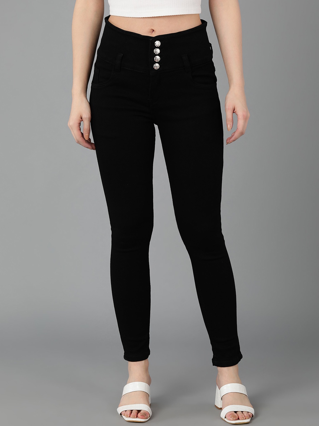 

A-Okay Women Slim Fit Mid-Rise Clean Look Stretchable Cropped Jeans, Black
