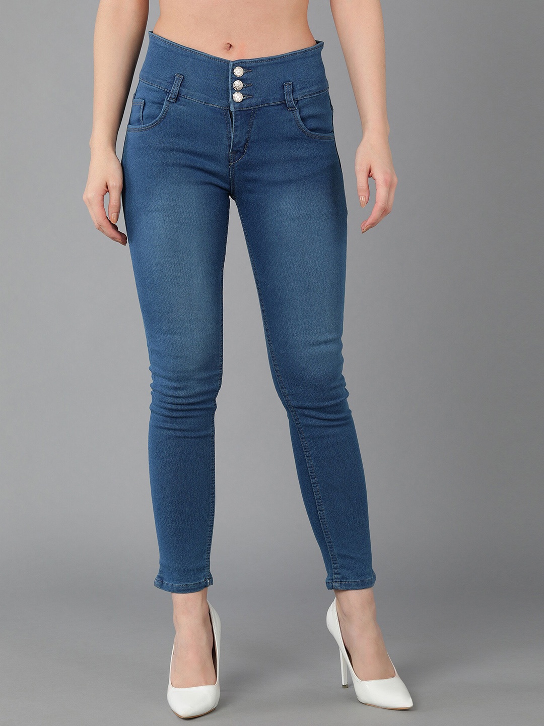 

A-Okay Women Slim Fit Mid-Rise Light Fade Stretchable Cotton Jeans, Blue