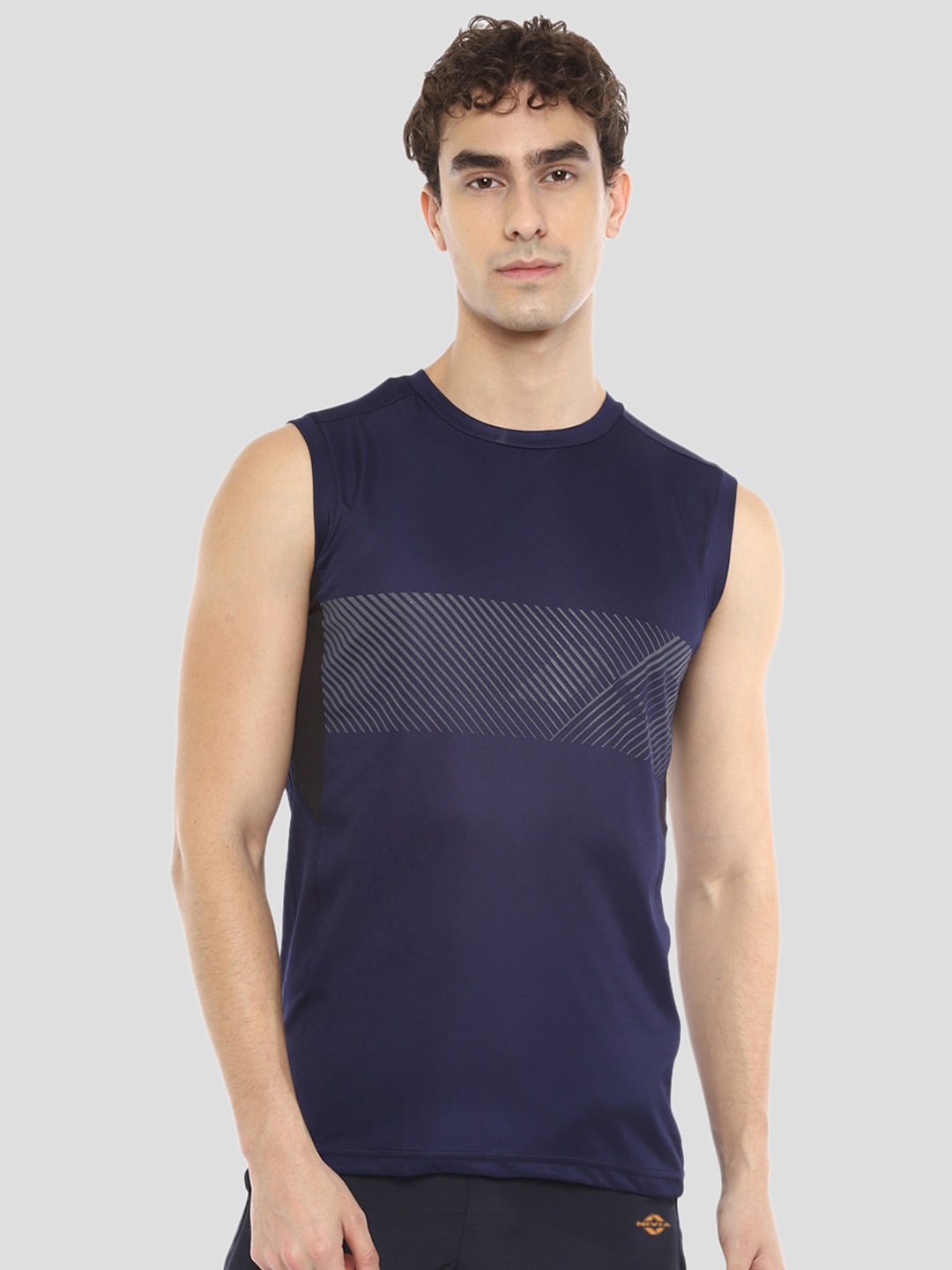 

NIVIA Geometric Printed Round Neck Sports T-shirt, Navy blue