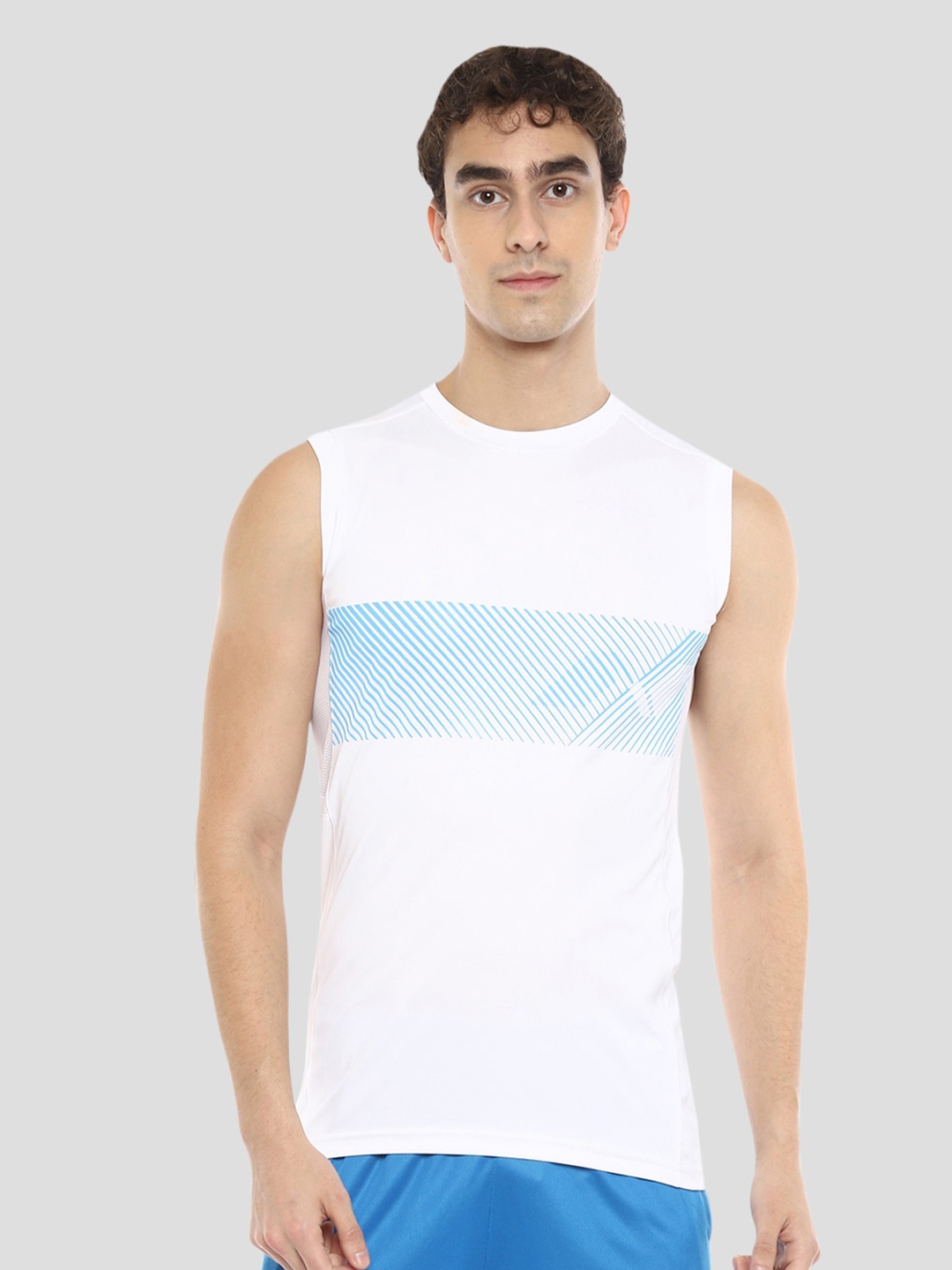 

NIVIA Striped Round Neck Sleeveless Sports T-shirt, White