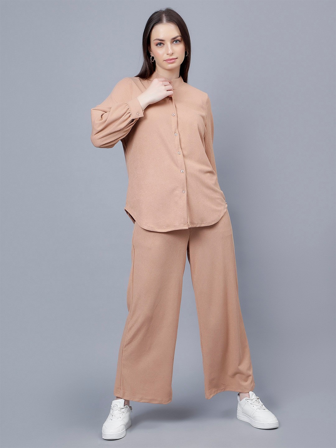 

Steele Shirt Collar Pure Cotton Shirt With Palazzos, Khaki