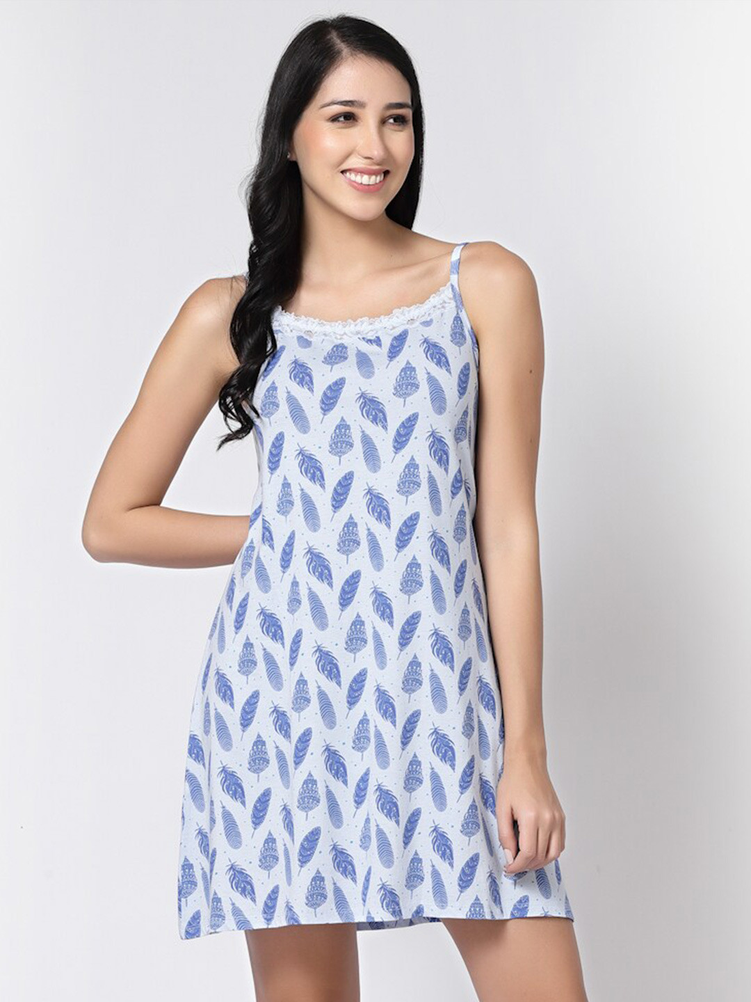 

Inner Sense Tropical Printed Organic Cotton Nightdress, Blue