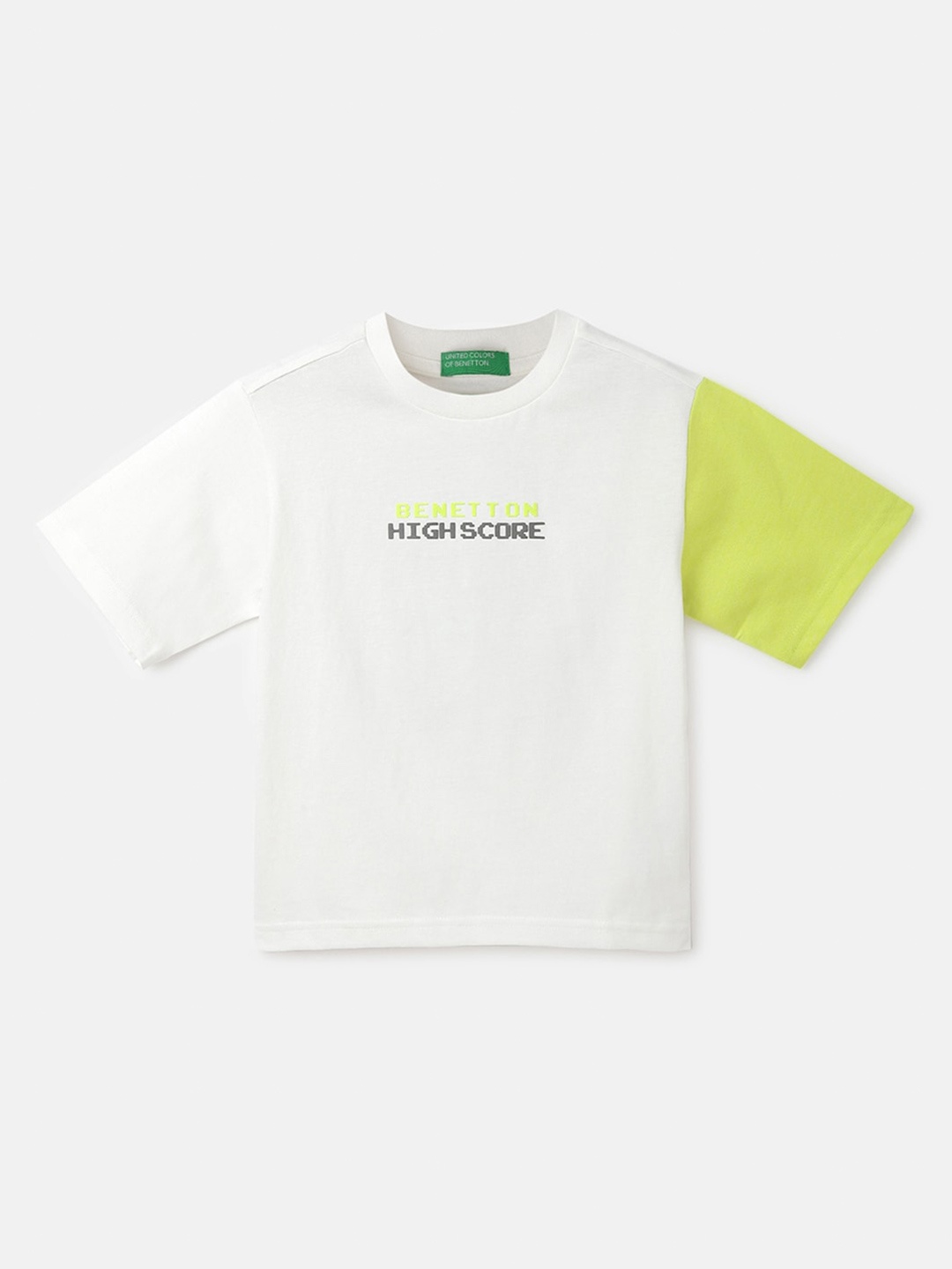 

United Colors of Benetton Boys Typography Printed Cotton Boxy T-shirt, White