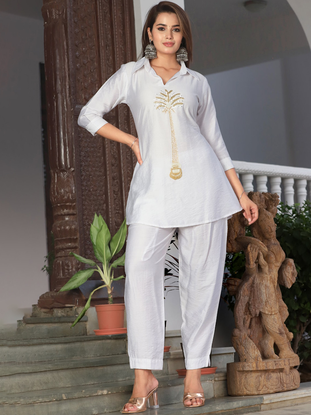 

HIGHLIGHT FASHION EXPORT Self Design Tunic & Trousers, White