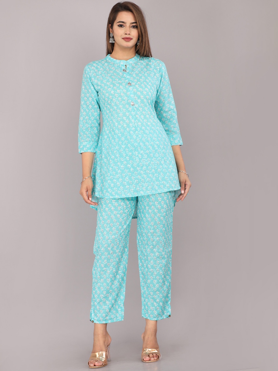 

HIGHLIGHT FASHION EXPORT Printed Pure Cotton Tunic & Trousers, Blue