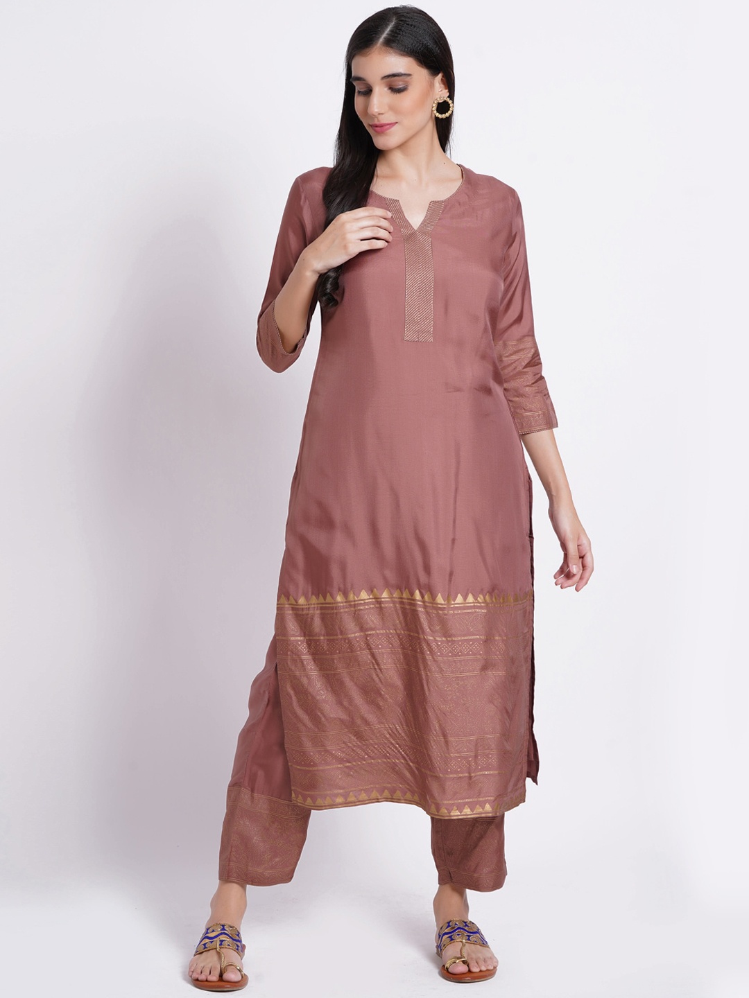 

SUTI Striped Regular Pure Silk Kurta With Trousers, Brown