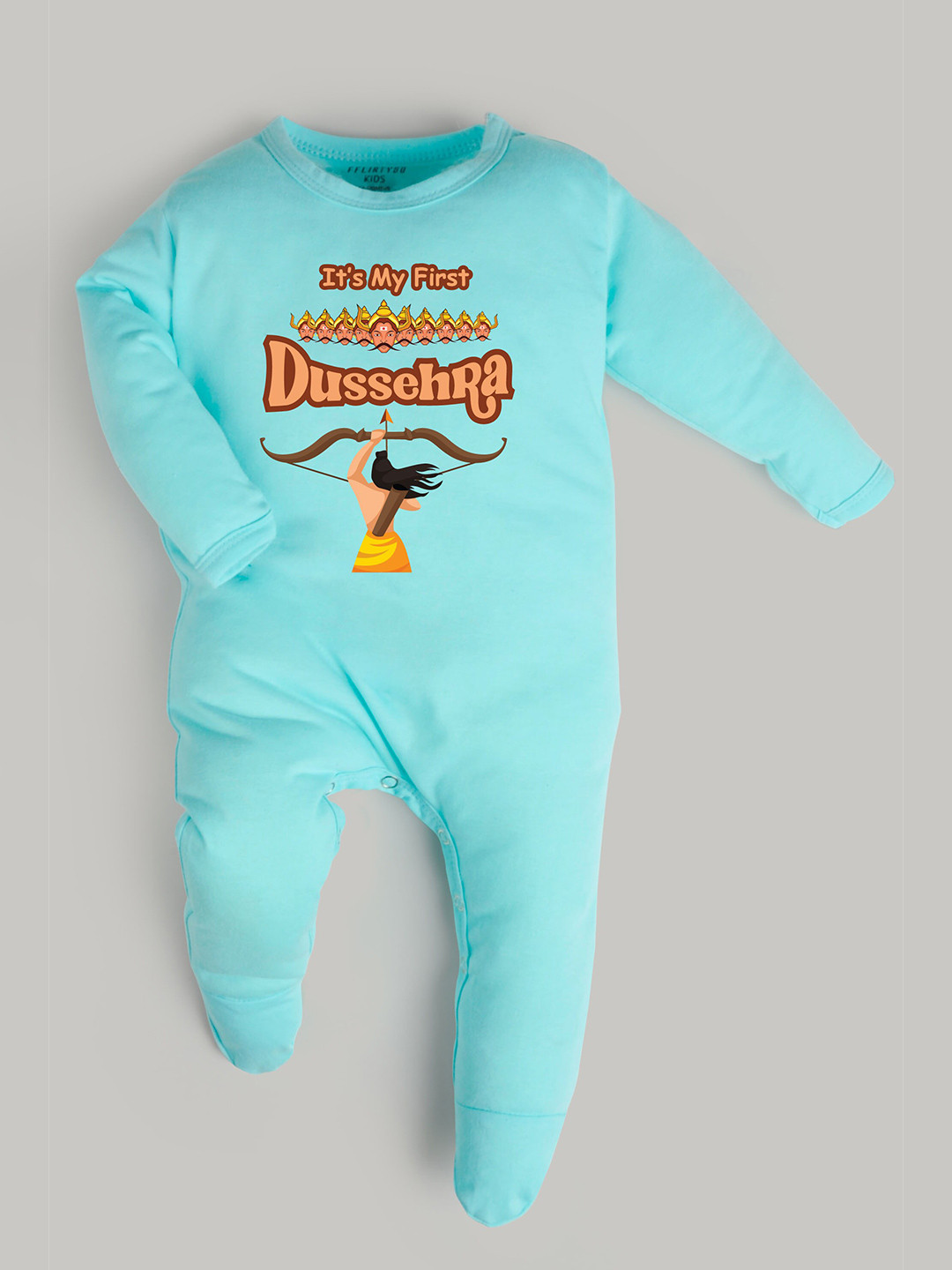 

FFLIRTYGO Infants Printed Pure Cotton Sleepsuit, Turquoise blue