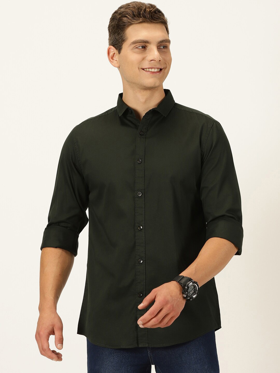 

Mast & Harbour Classic Slim Fit Pure Cotton Casual Shirt, Olive