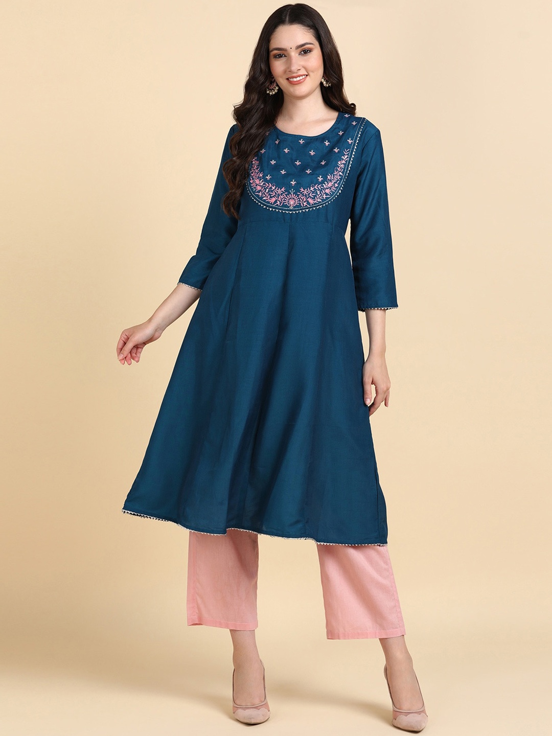 

HERE&NOW Ethnic Motifs Yoke Design Sequinned Kurta, Blue