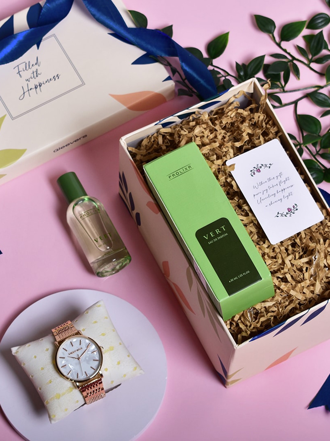 

Gleevers Vert Set Of 2 Eau De Perfume - 30ml With White Rose Gold Watch, Multi