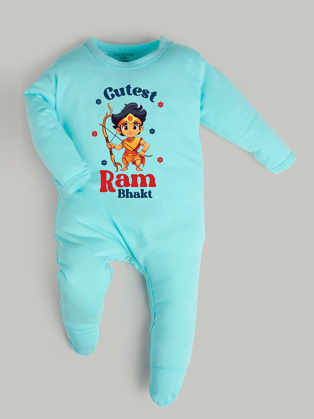 

FFLIRTYGO Infants Ram Graphic Printed Cotton Sleepsuit, Turquoise blue