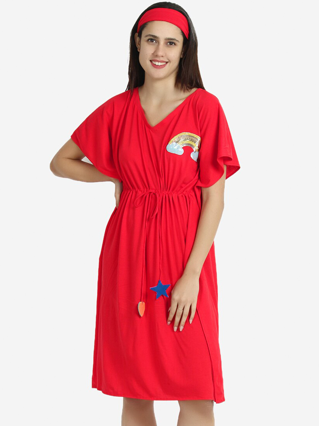 

Anaario Embellished V-Neck Kaftan Nightdress, Red