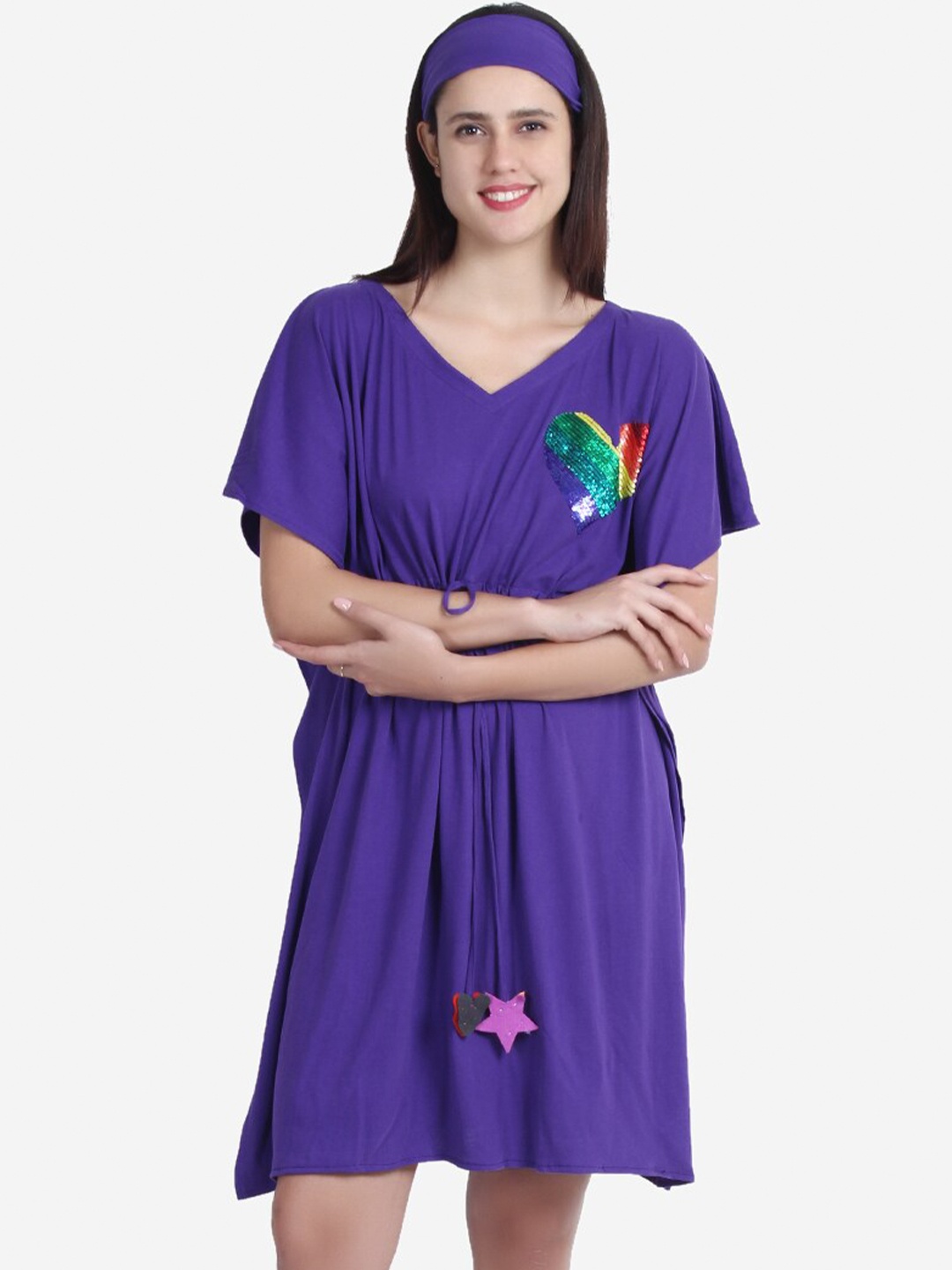 

Anaario Embellished V-Neck Kaftan Nightdress, Purple