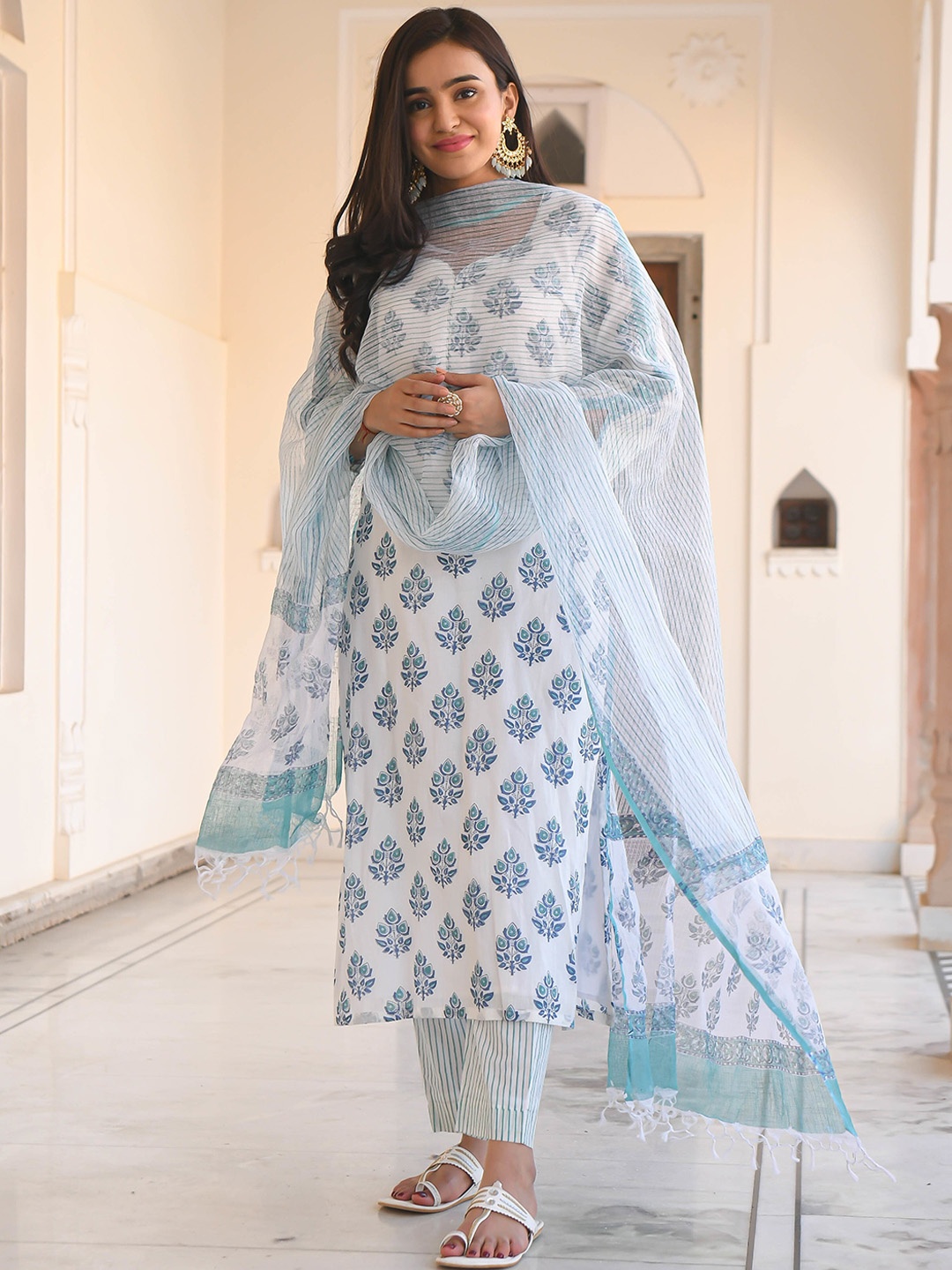 

KALINI Ethnic Motifs Printed Regular Kurta With Trousers & Dupatta, White