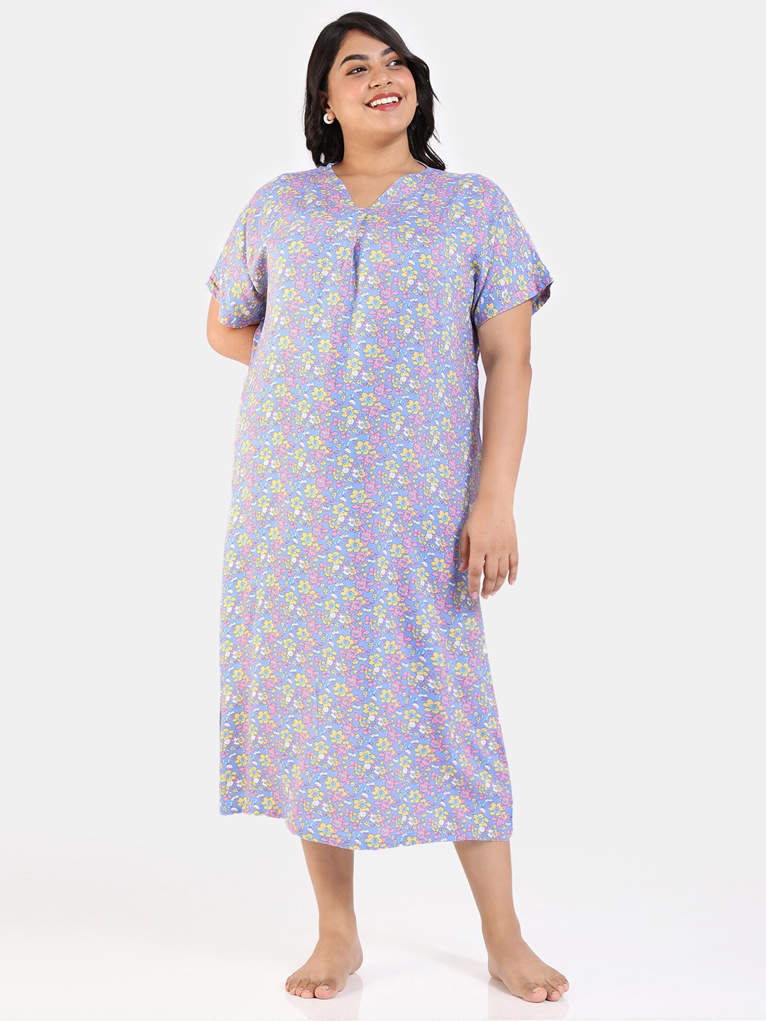 

Zivame Plus Size Floral Printed Nightdress, Blue