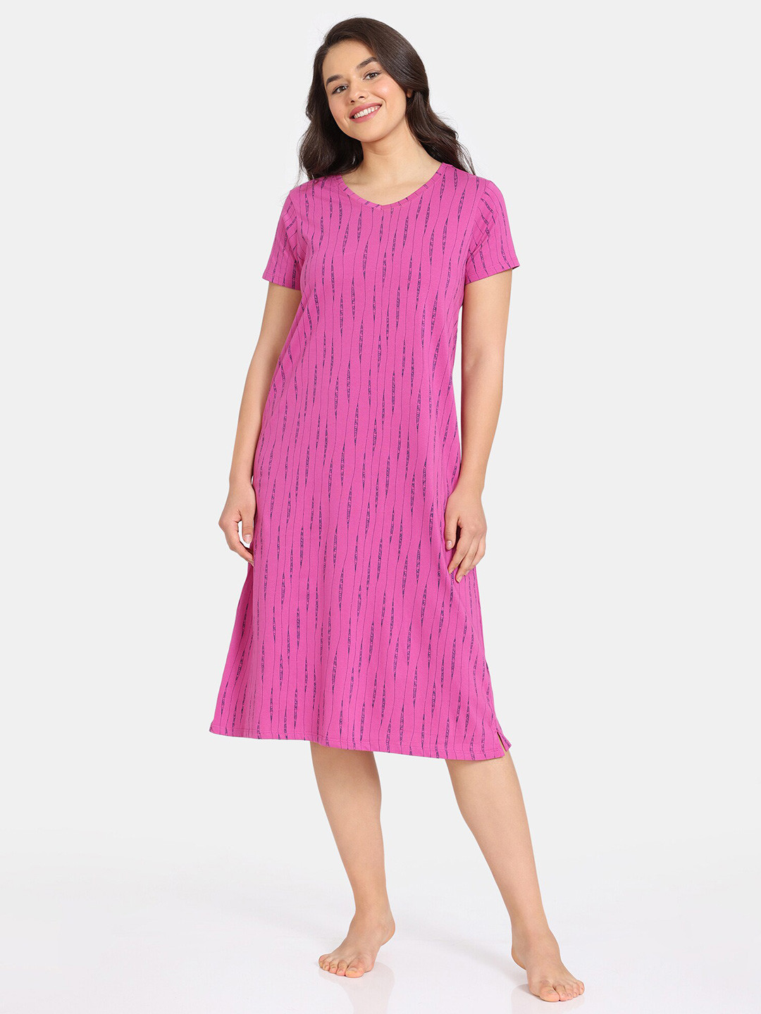 

Zivame Geometric Printed Pure Cotton Nightdress, Purple