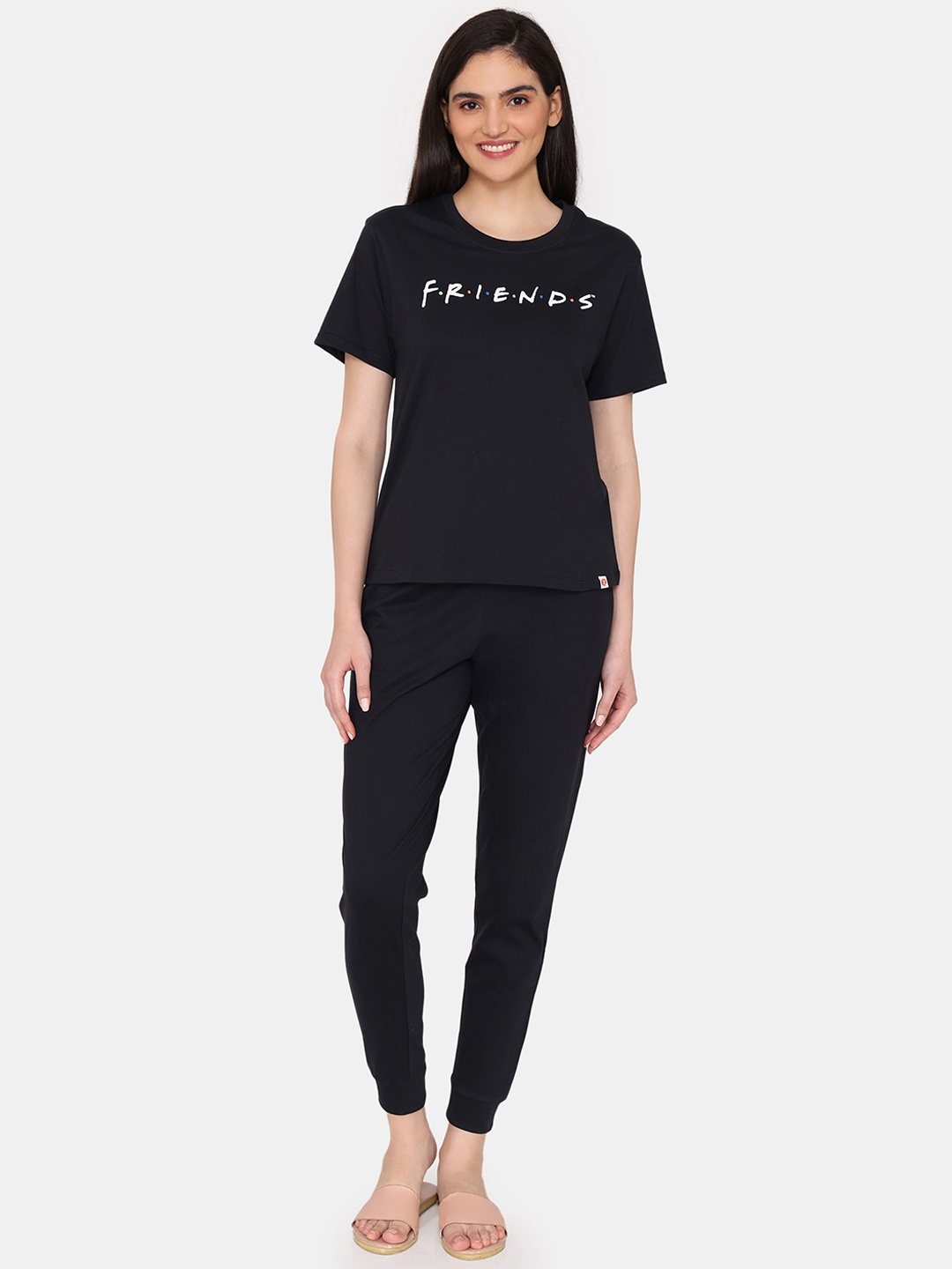

Zivame Printed Pure Cotton Night suit, Black