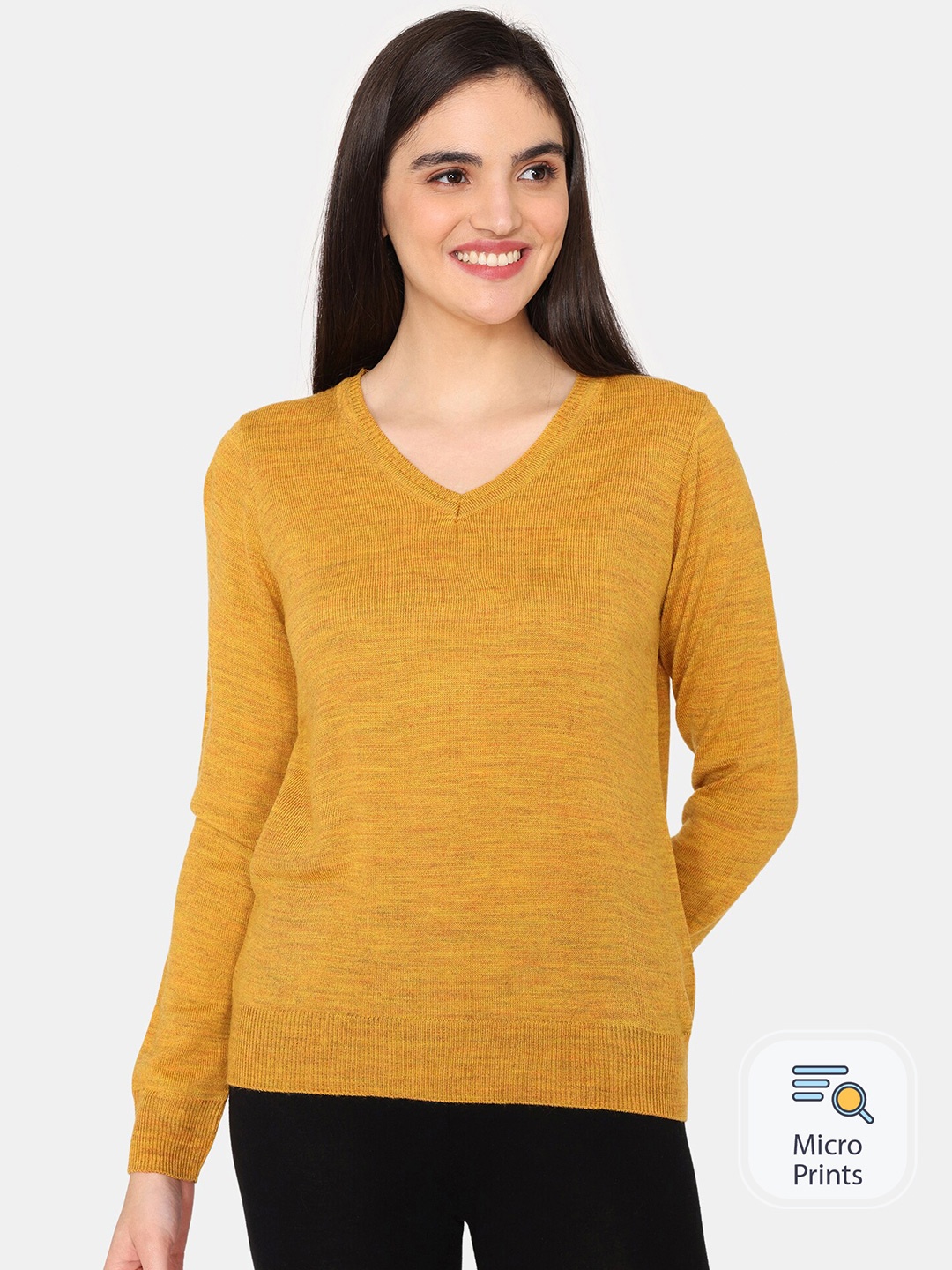 

Zivame V-Neck Long Sleeves Pullover Pure Acrylic Pullover Sweaters, Yellow