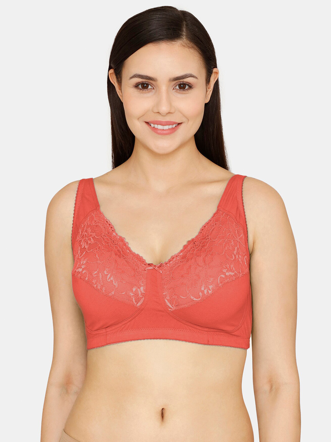 

Zivame Floral Lace Half Coverage All Day Comfort Bra, Pink