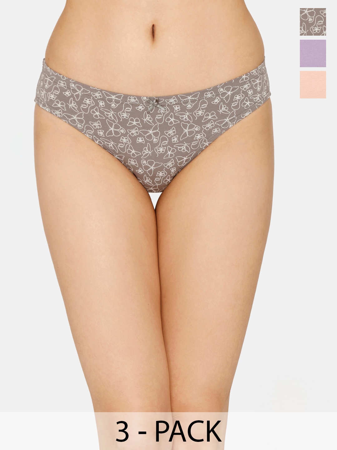 

Zivame Pack Of 3 Geometric Printed Anti Bacterial Bikini Briefs, Grey