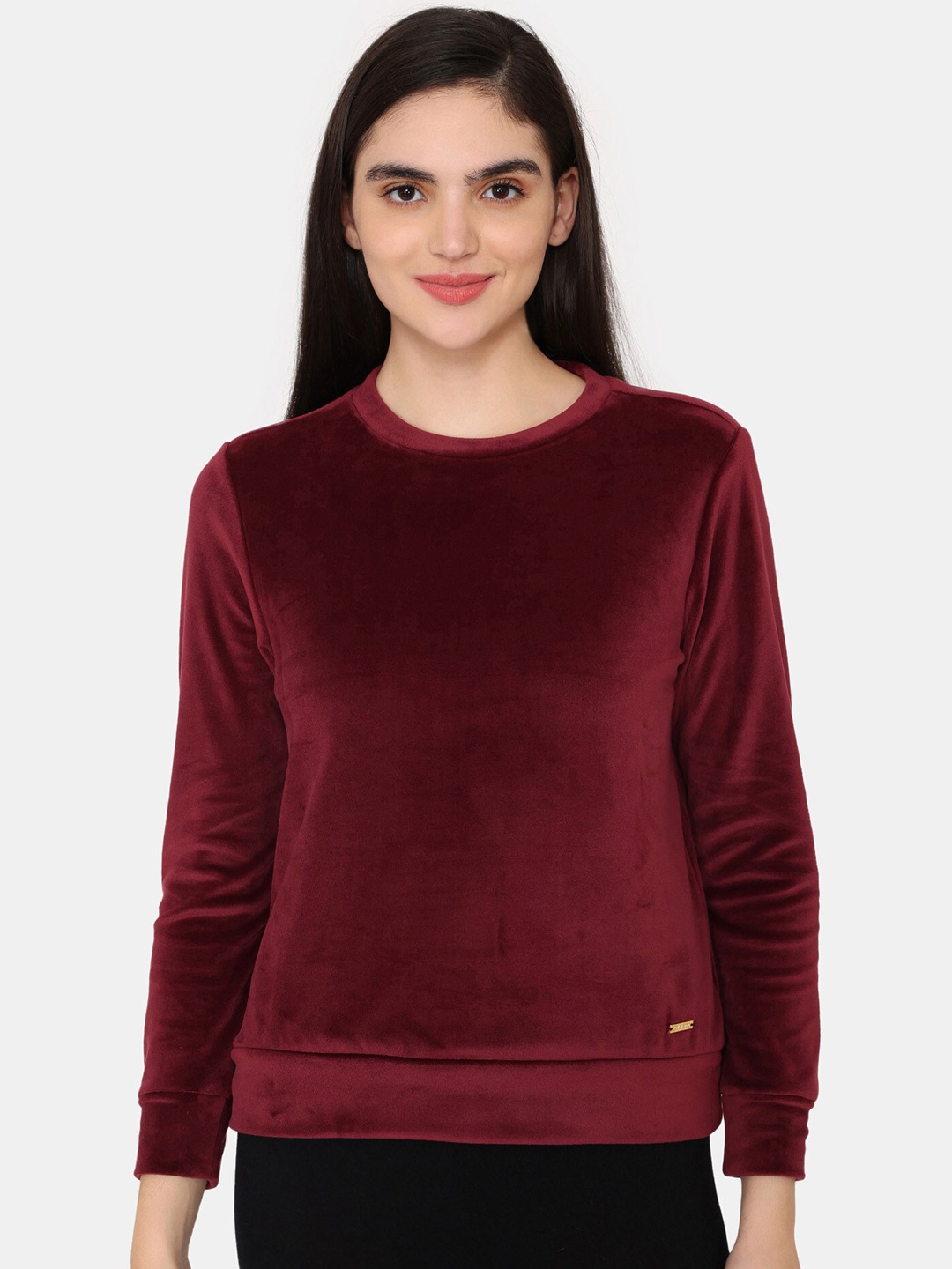 

Zivame Round Neck Long Sleeves Pullover, Maroon