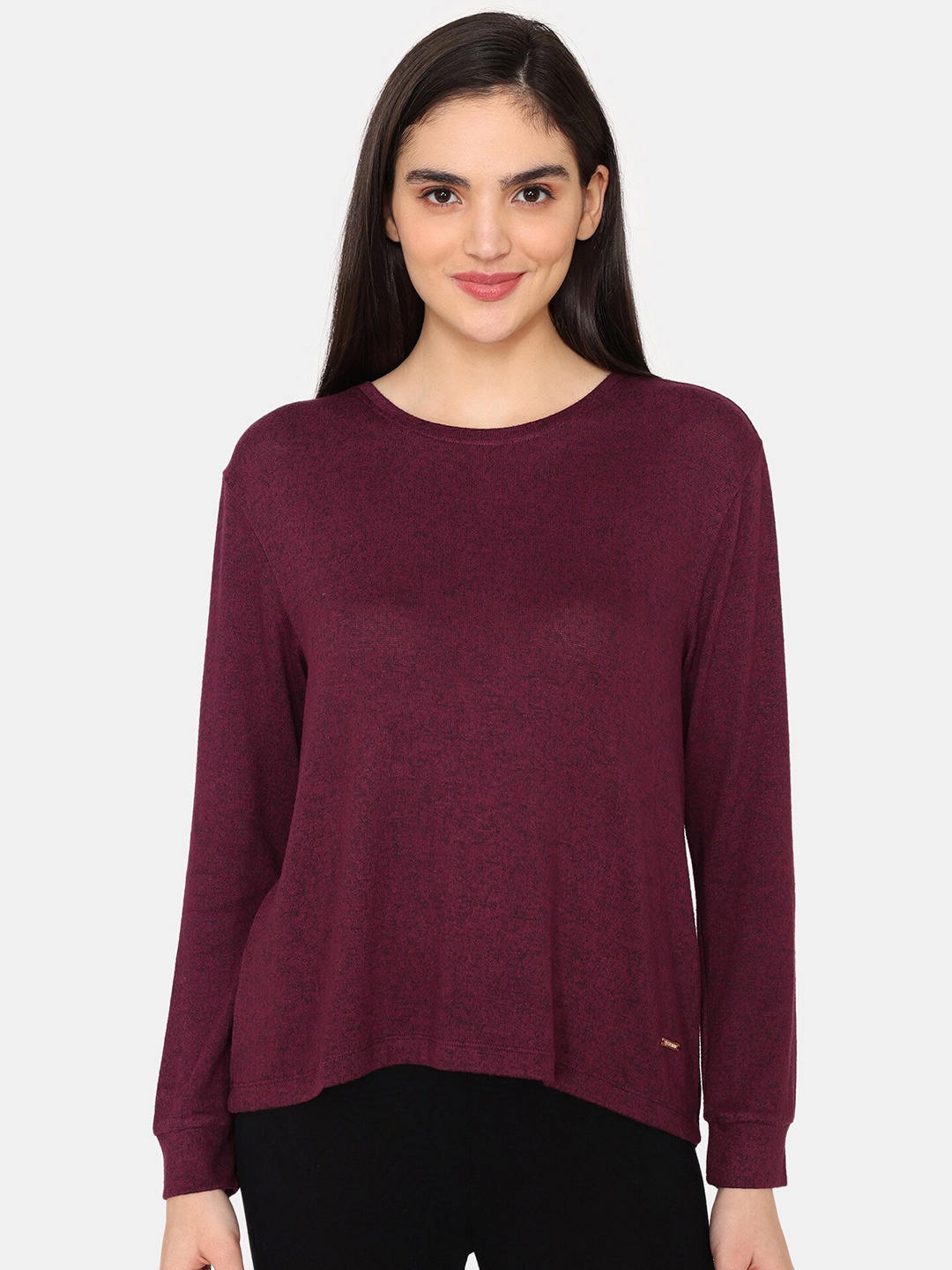 

Zivame Round Neck Long Sleeves Pullover, Maroon