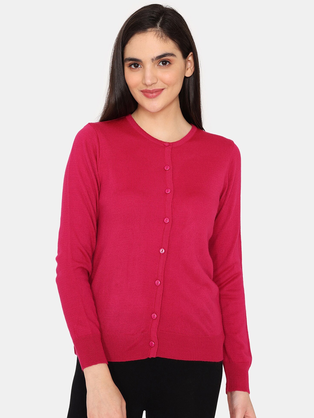 

Zivame V-Neck Long Sleeves Pullover Pure Acrylic Cardigan Sweaters, Pink