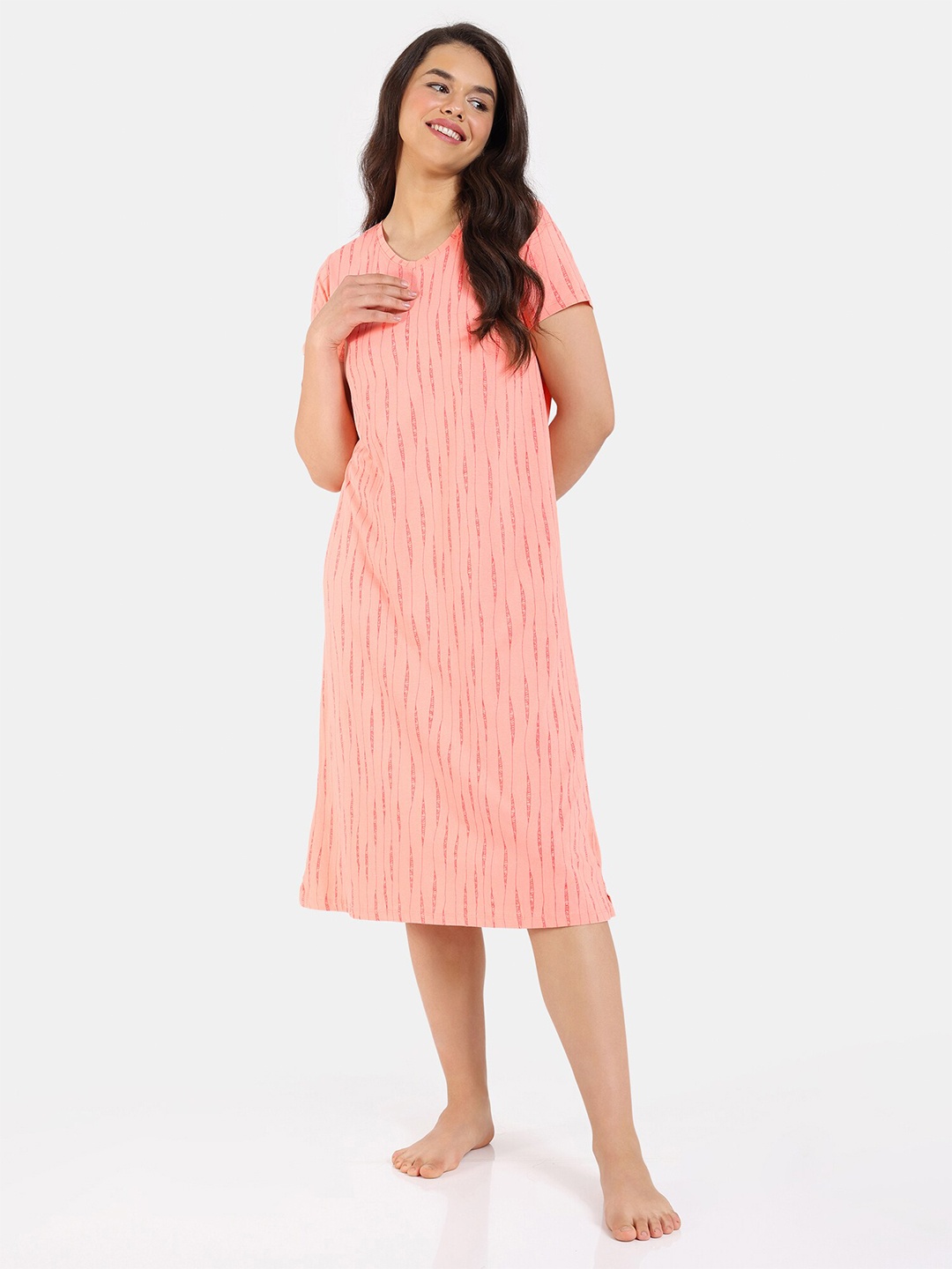 

Zivame Printed Pure Cotton Nightdress, Pink