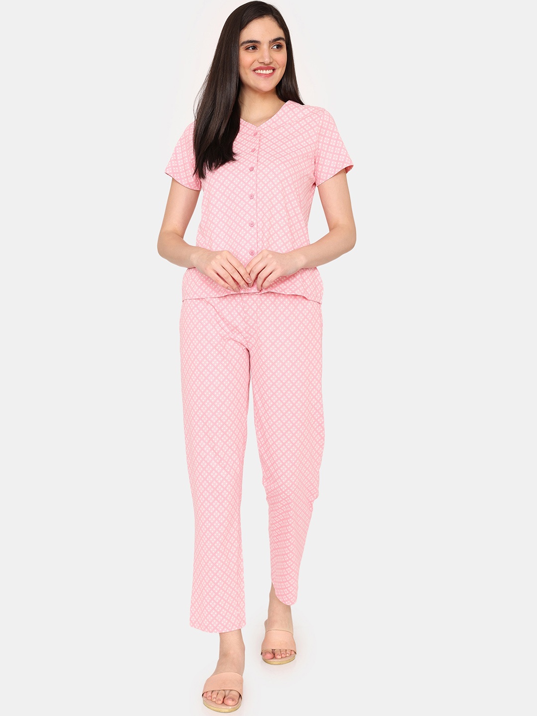 

Zivame Printed Pure Cotton Night suit, Pink