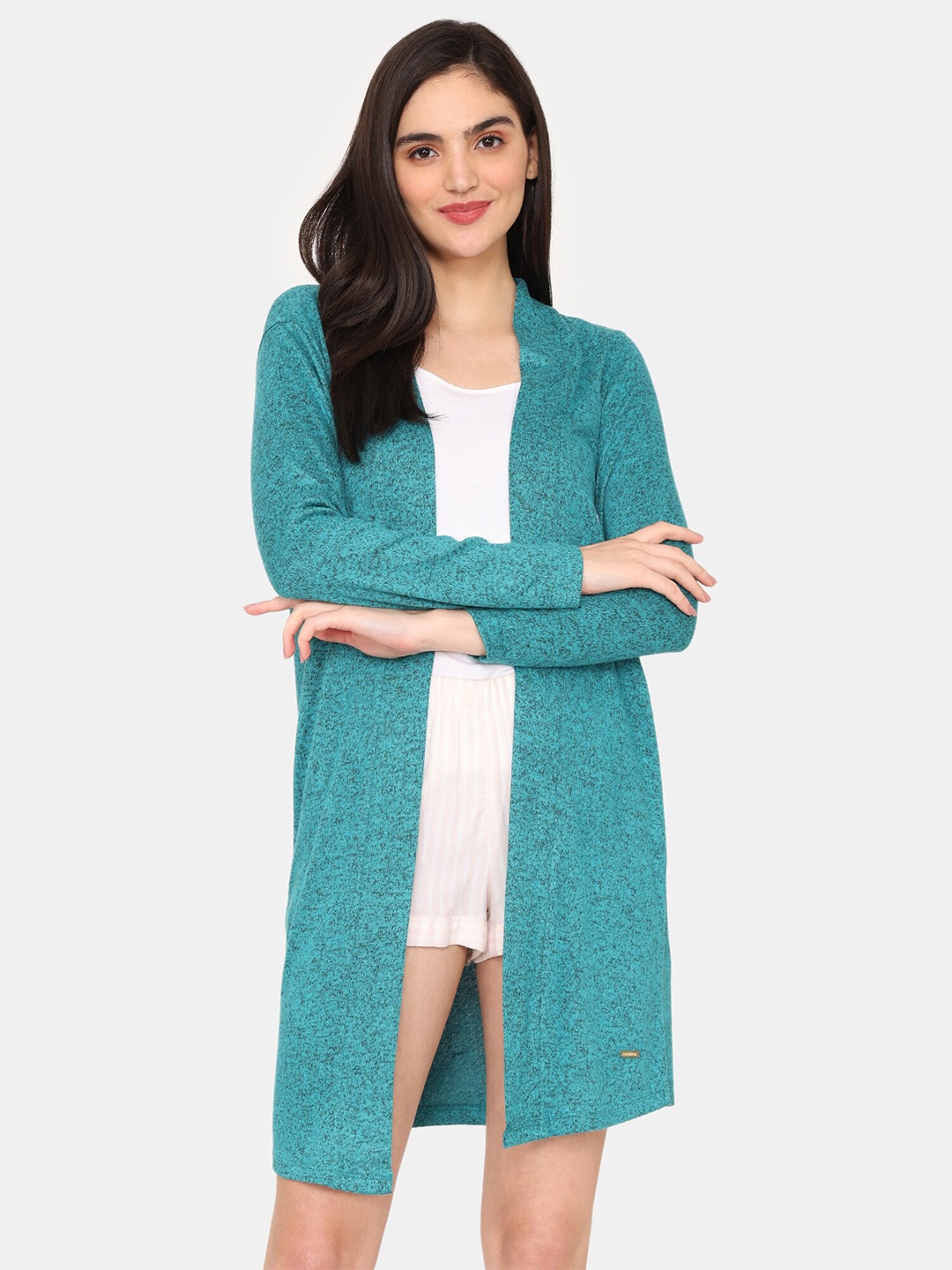 

Zivame Longline Open Front Shrug, Green