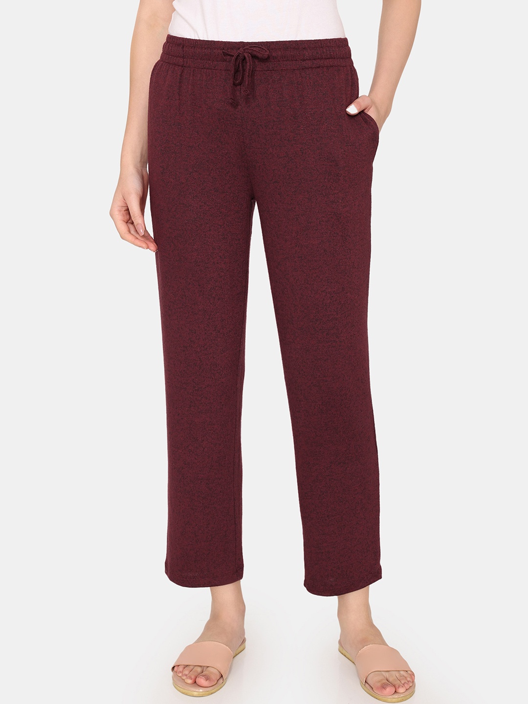 

Zivame Women Mid-Raise Lounge Pants, Maroon