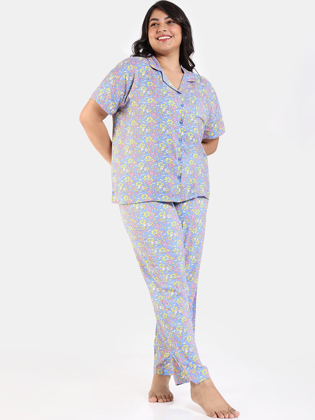 

Zivame Plus Size Printed Night suit, Blue