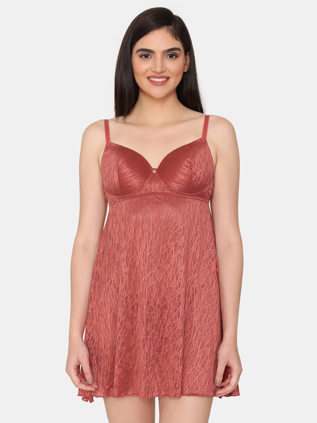 

Zivame Self Design Shoulder Straps Baby Doll, Brown
