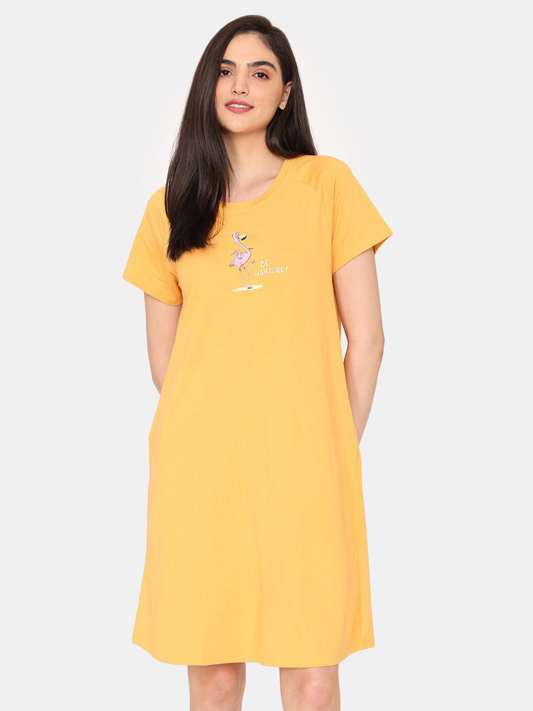 

Zivame Printed Pure Cotton Nightdress, Orange