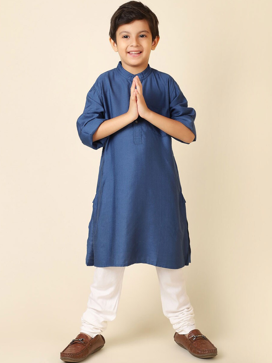 

Fabindia Boys Band Collar Straight Kurta, Blue