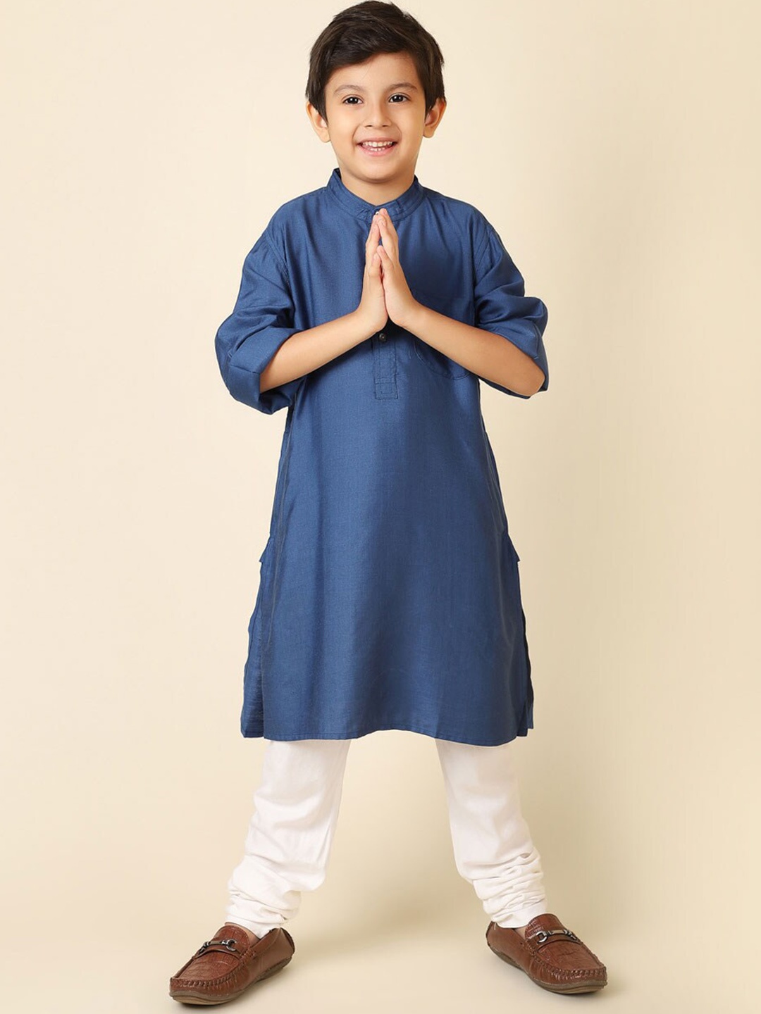 

Fabindia Boys Band Collar Straight Kurta, Blue
