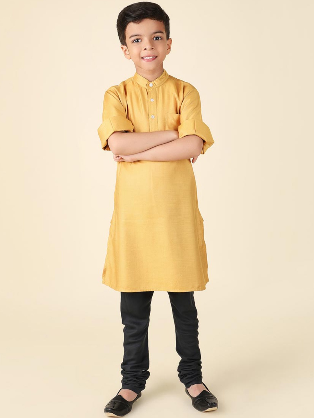 

Fabindia Boys Band Collar Straight Kurta, Mustard