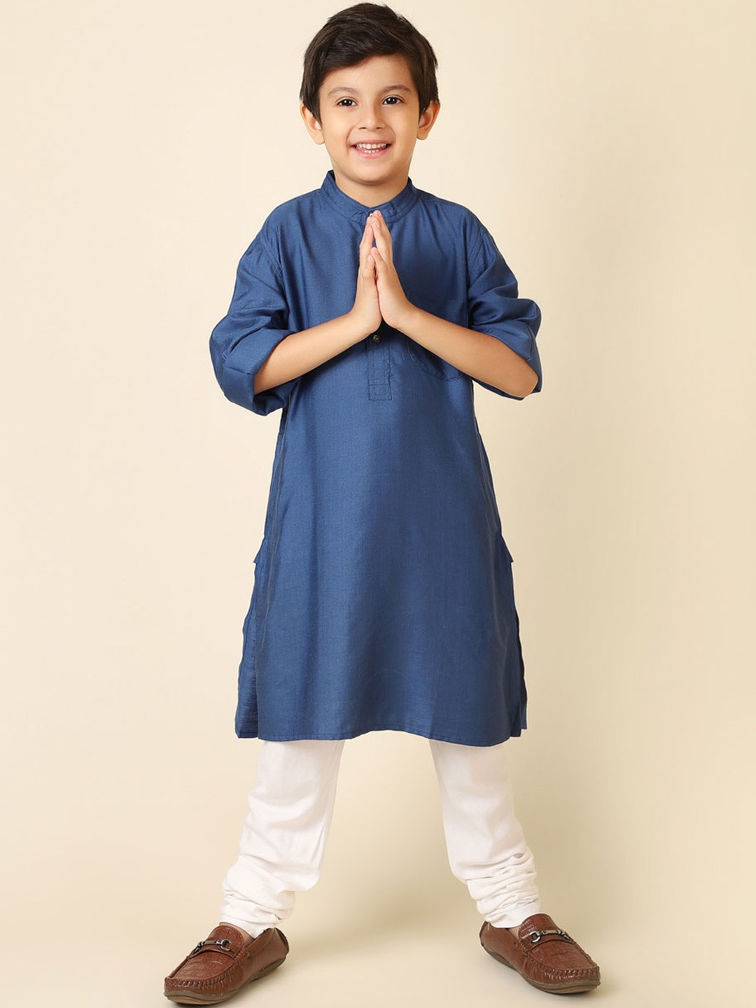 

Fabindia Boys Band Collar Straight Kurta, Blue