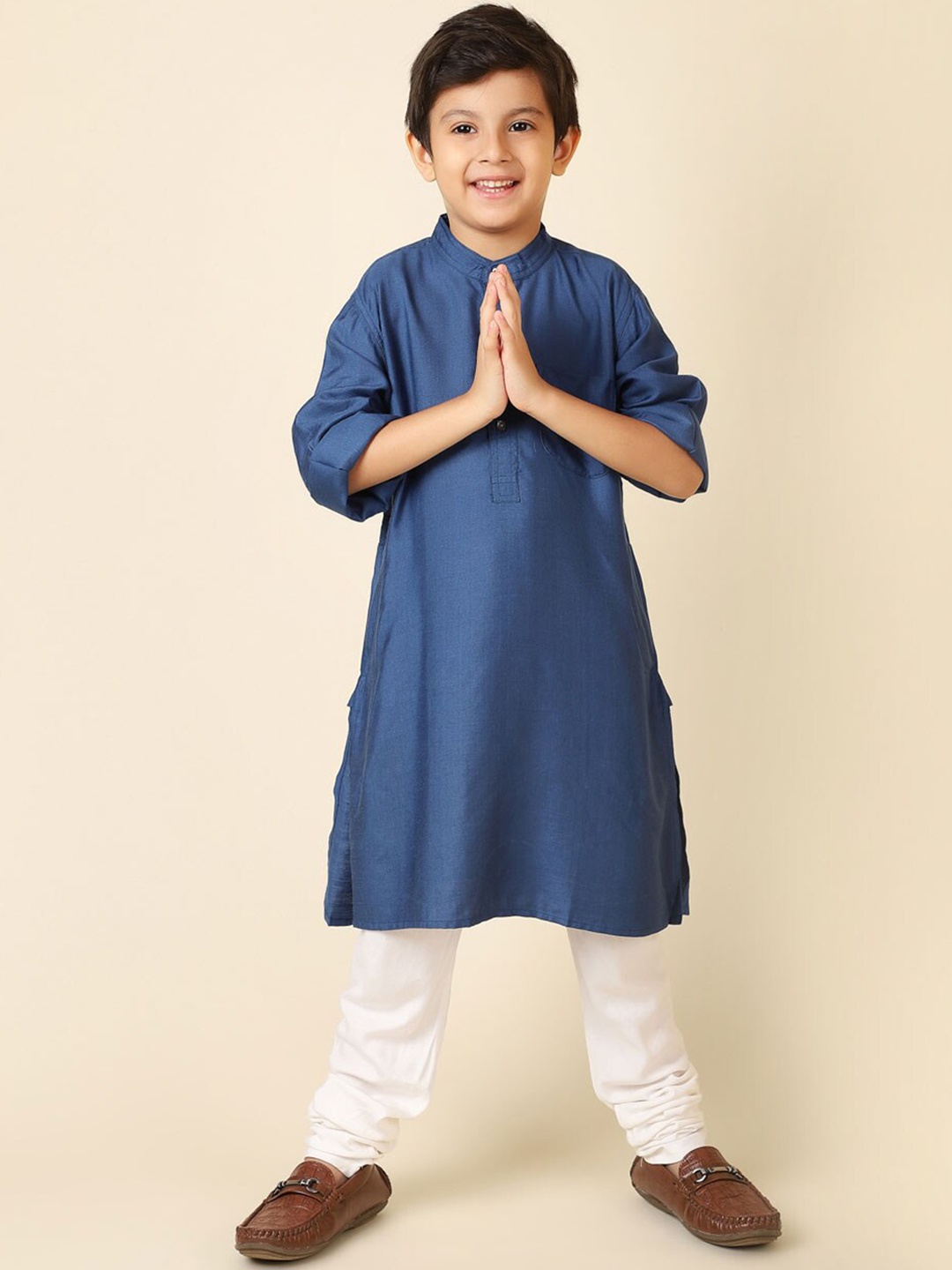 

Fabindia Boys Band Collar Straight Kurta, Blue