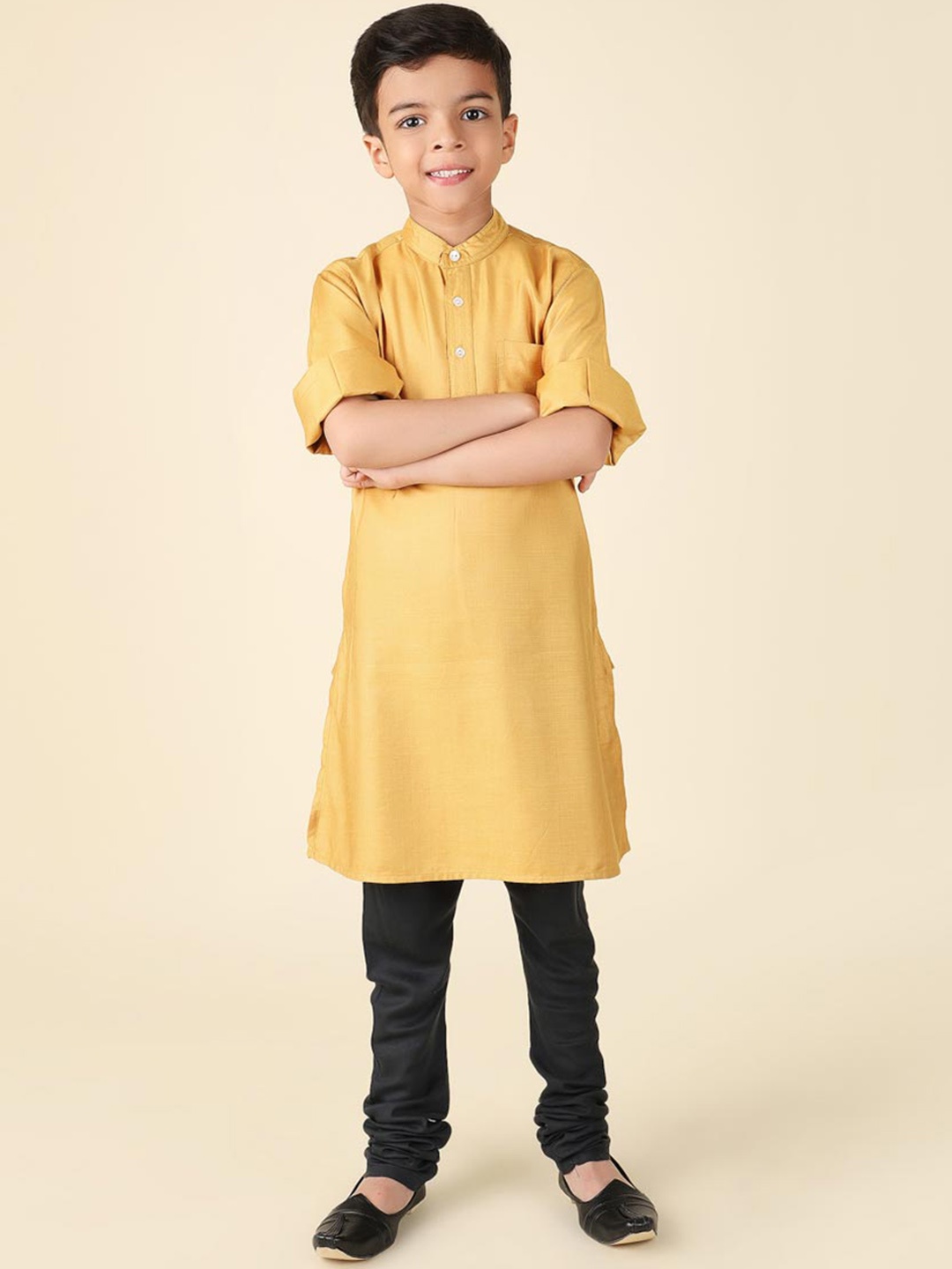 

Fabindia Boys Band Collar Straight Kurta, Mustard