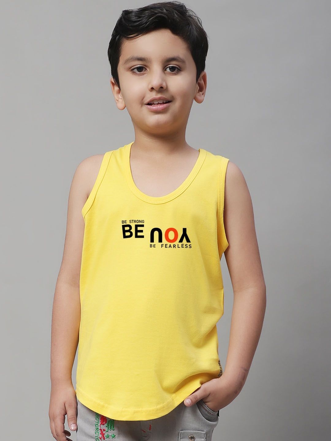 

Friskers Boys Printed Skin Friendly Pure Cotton Gym Innerwear Vest, Yellow