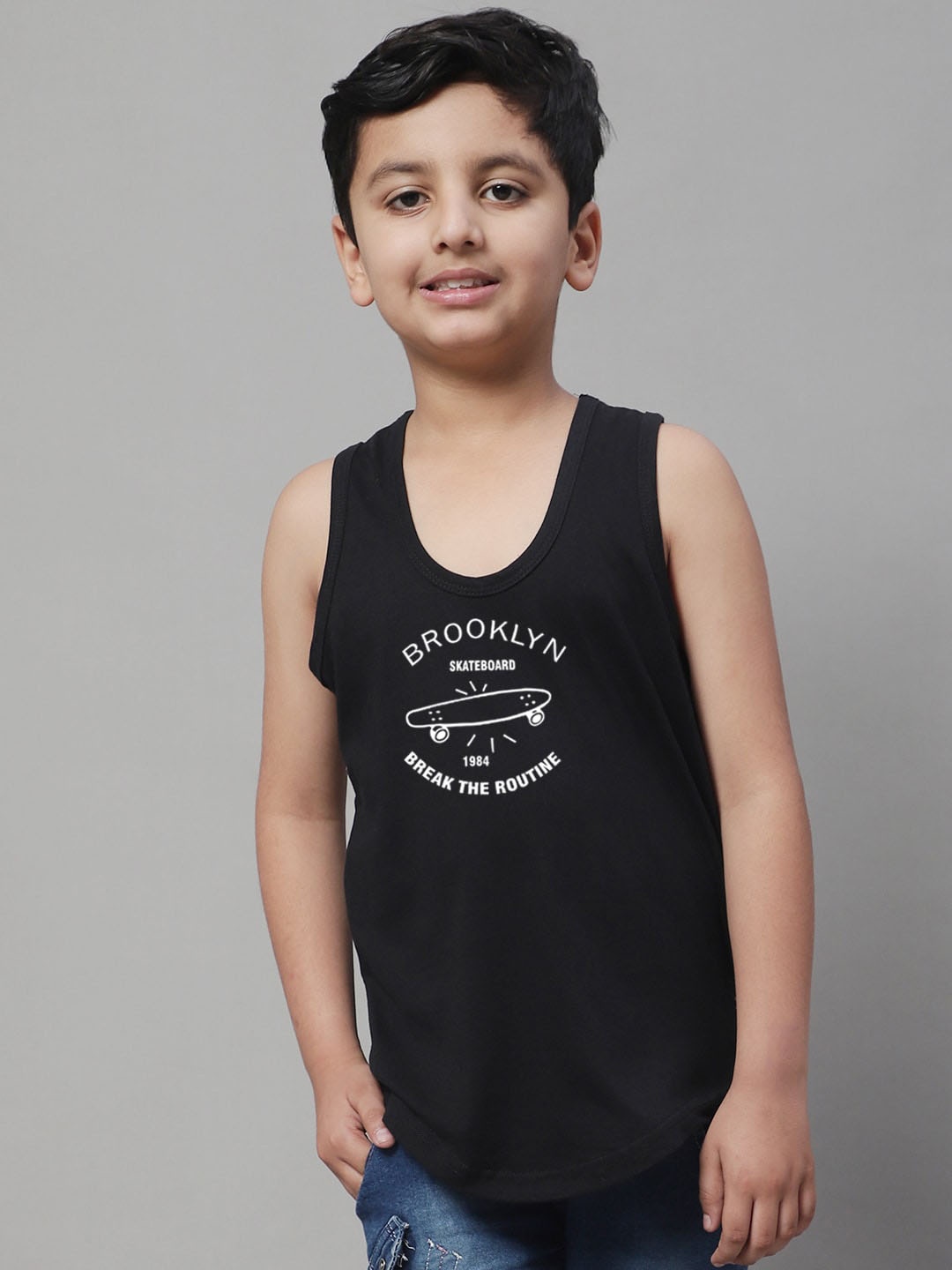 

Friskers Boys Printed Pure Cotton Innerwear Vests, Black