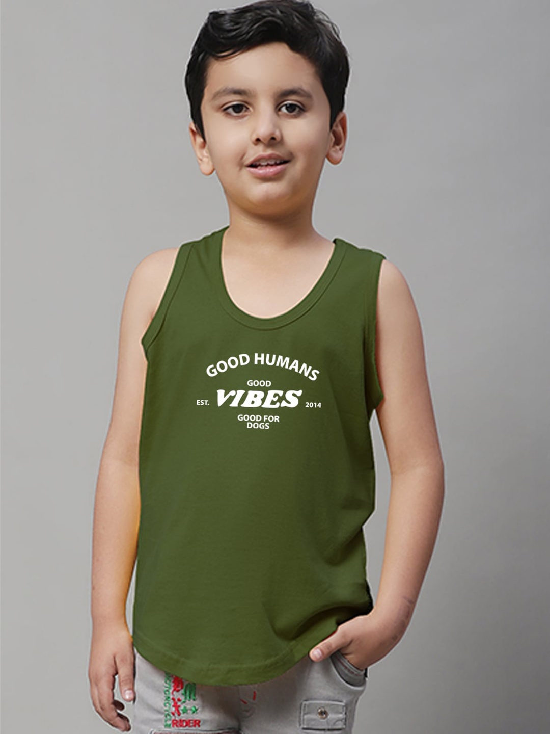 

Friskers Boys Printed Pure Cotton Innerwear Vests, Olive