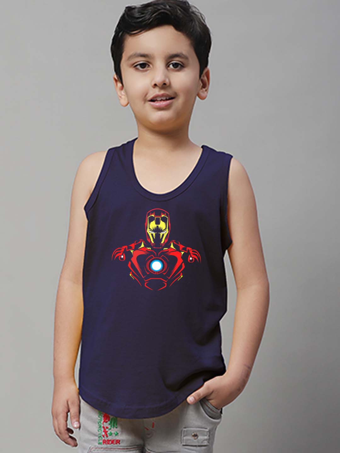 

Friskers Boys Printed Skin Friendly Pure Cotton Gym Innerwear Vest, Navy blue