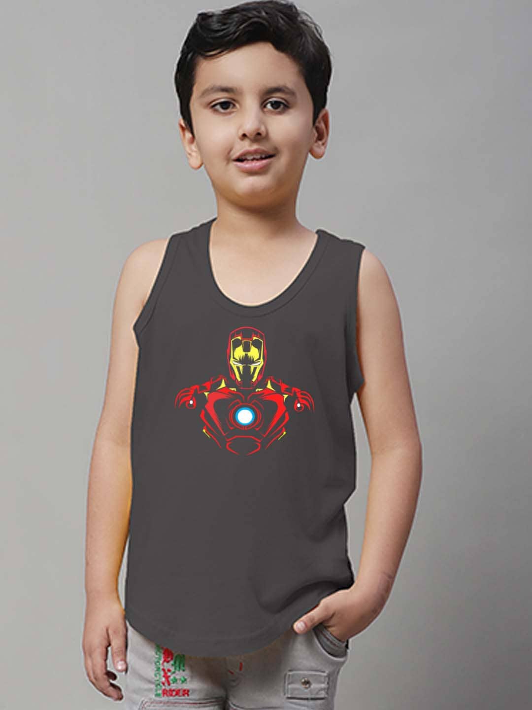 

Friskers Boys Ironman Printed Pure Cotton Innerwear Vests KDC479-41-2-3Y, Grey