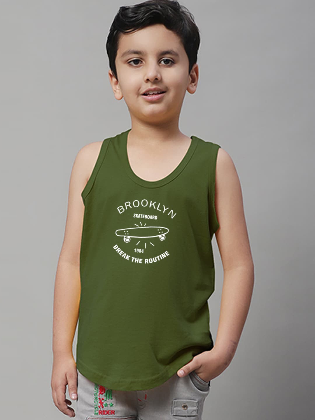 

Friskers Boys Printed Pure Cotton Innerwear Vests, Olive