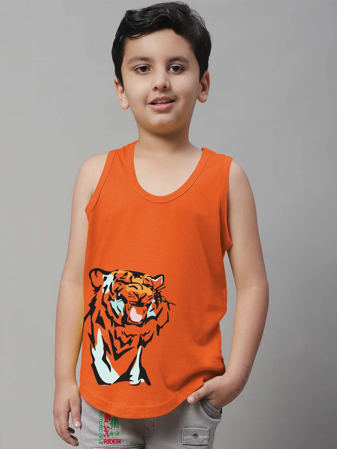 

Friskers Boys Printed Skin Friendly Pure Cotton Gym Innerwear Vest, Orange