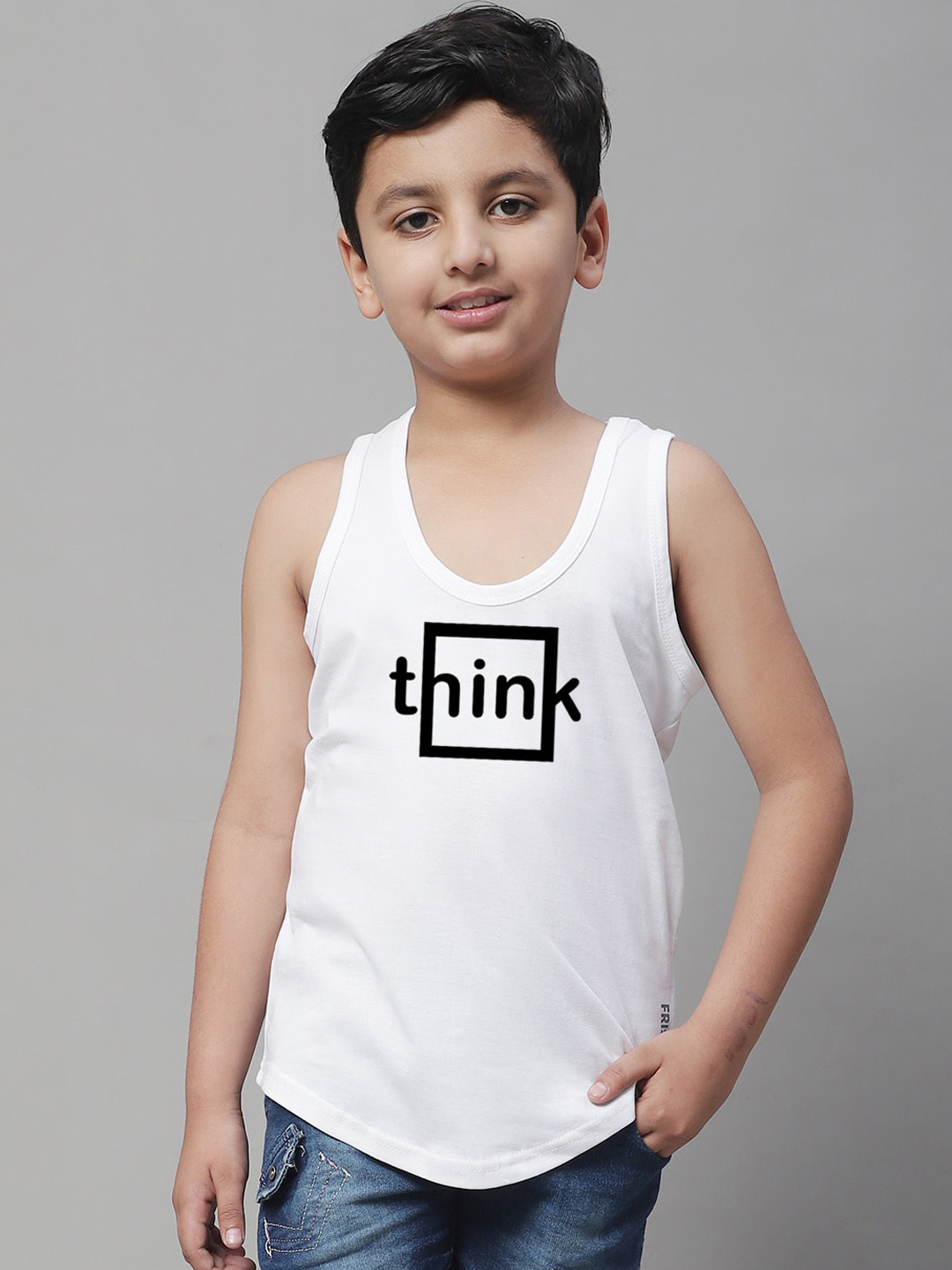 

Friskers Boys Printed Skin Friendly Pure Cotton Gym Innerwear Vest, White